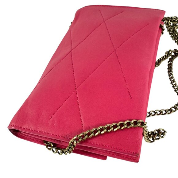 LANVIN Fuchsia Leather Sugar Lambskin Mini Crossbody Wallet Bag Made in Spain - Picture 12 of 14